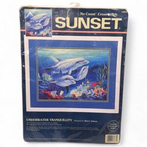 1996 Sunset No Count Cross Stitch Kit Underwater Tranquillity Dolphins